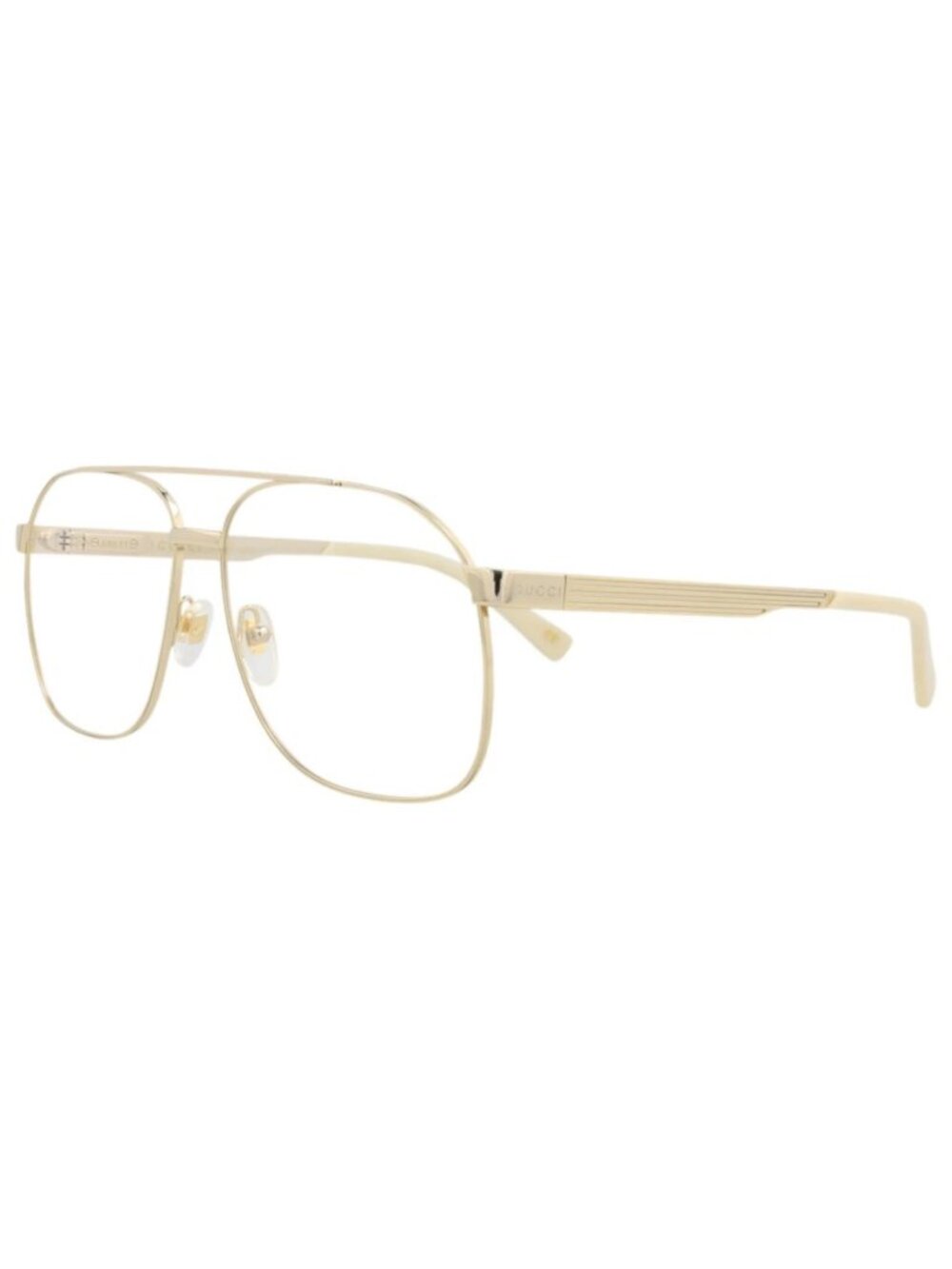 New Gucci Women's Eyeglasses Aviator Metal Frame Mens Gold Gold Transparent